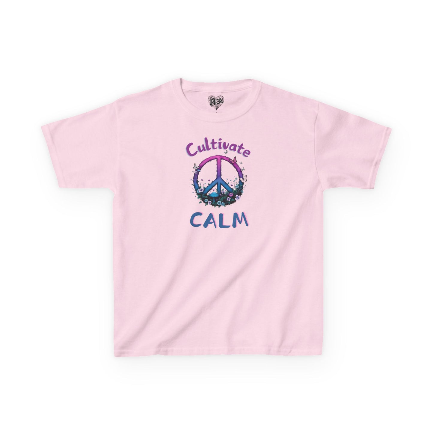 Youth Tee, Cultivate Calm Watercolor Peace Sign & Mushrooms, Nature Shirt, Ombré XS-XL