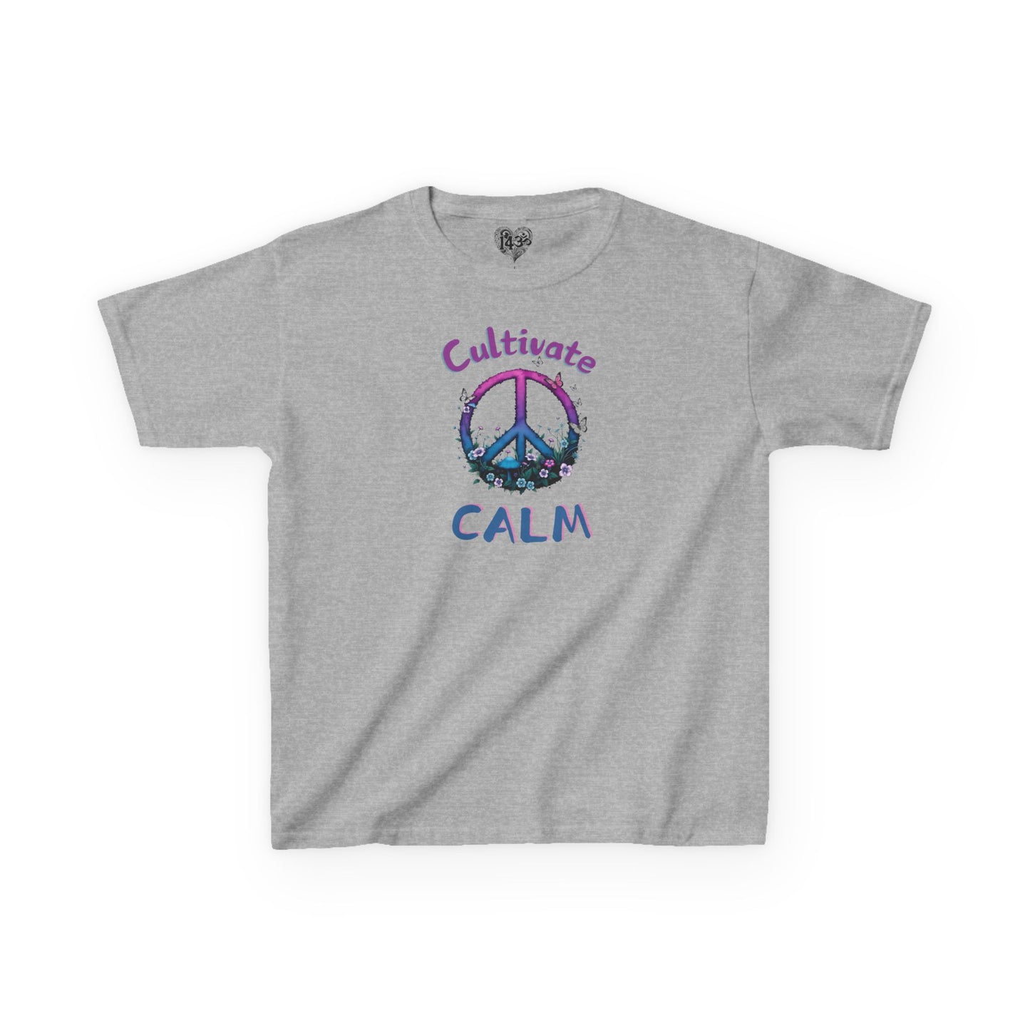 Youth Tee, Cultivate Calm Watercolor Peace Sign & Mushrooms, Nature Shirt, Ombré XS-XL