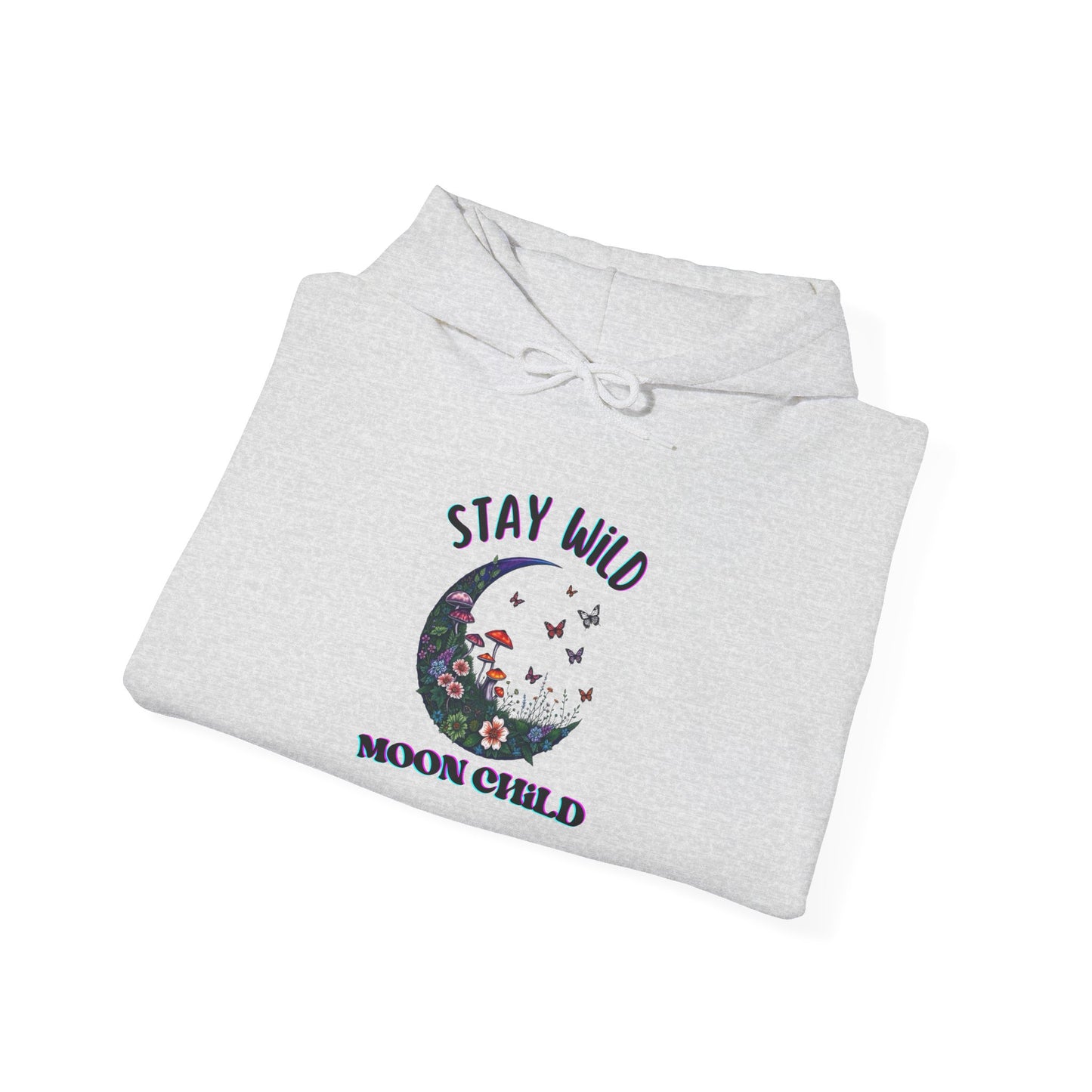 Unisex Adult Nature Crescent Moon Hoodie, “Stay Wild Moon Child”, Nature, Mushroom Flower Sweatshirt Gift S-5XL (Multiple Color Choices)