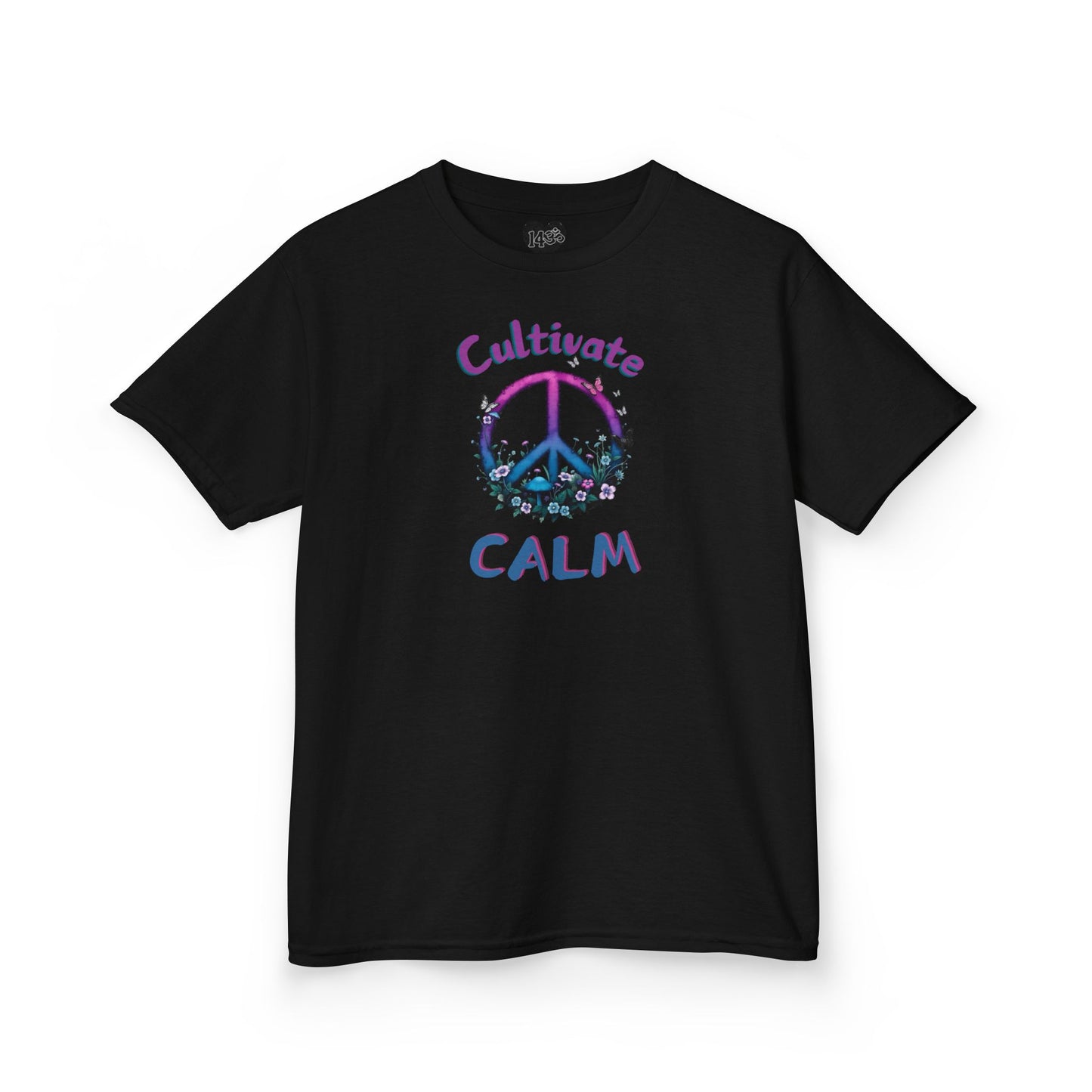 Youth Tee, Cultivate Calm Watercolor Peace Sign & Mushrooms, Nature Shirt, Ombré XS-XL