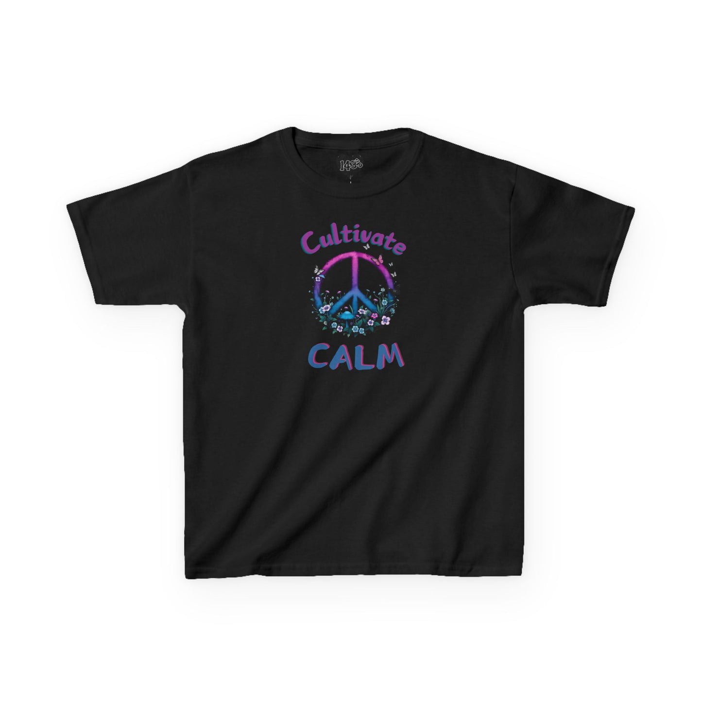 Youth Tee, Cultivate Calm Watercolor Peace Sign & Mushrooms, Nature Shirt, Ombré XS-XL
