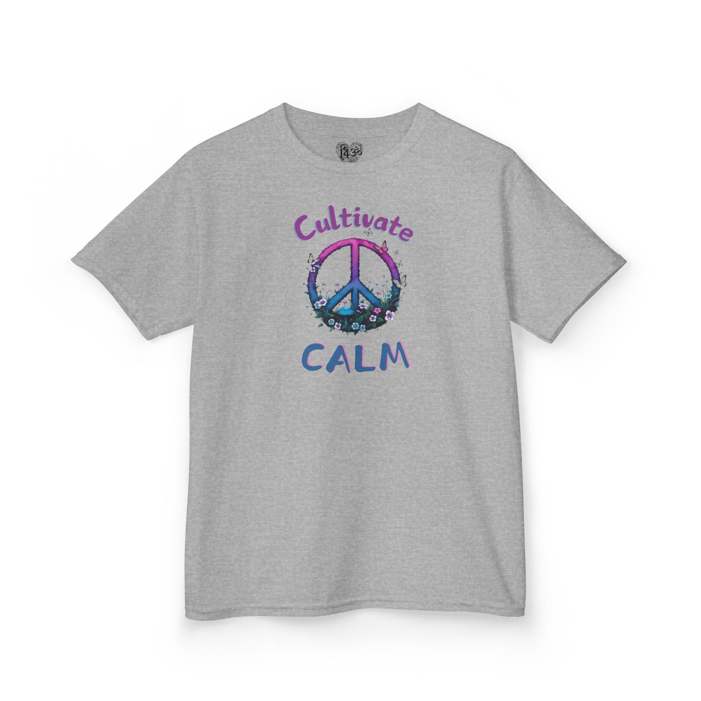Youth Tee, Cultivate Calm Watercolor Peace Sign & Mushrooms, Nature Shirt, Ombré XS-XL