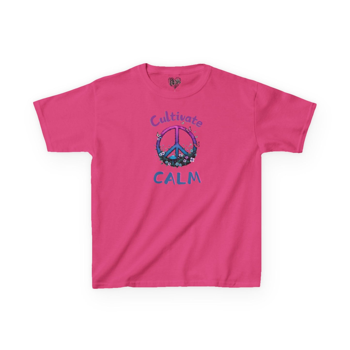 Youth Tee, Cultivate Calm Watercolor Peace Sign & Mushrooms, Nature Shirt, Ombré XS-XL