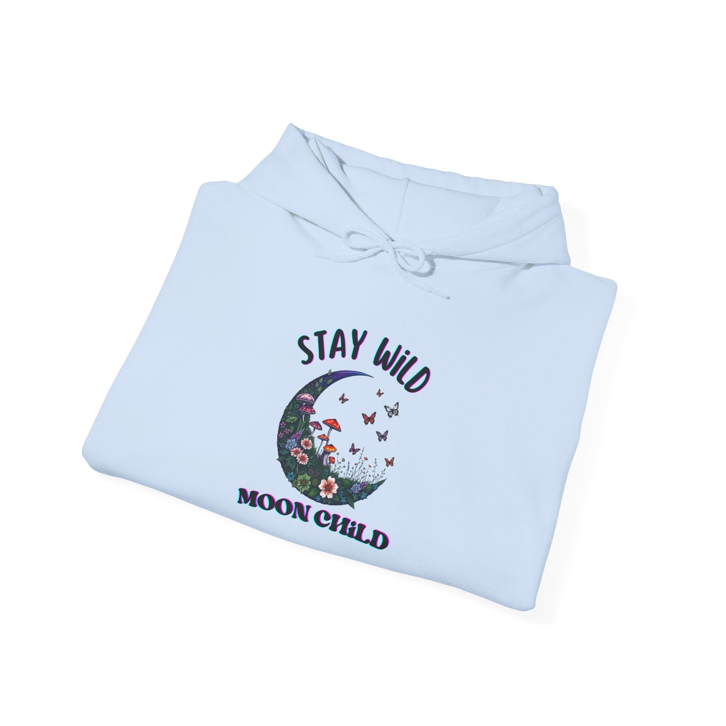 Unisex Adult Nature Crescent Moon Hoodie, “Stay Wild Moon Child”, Nature, Mushroom Flower Sweatshirt Gift S-5XL (Multiple Color Choices)