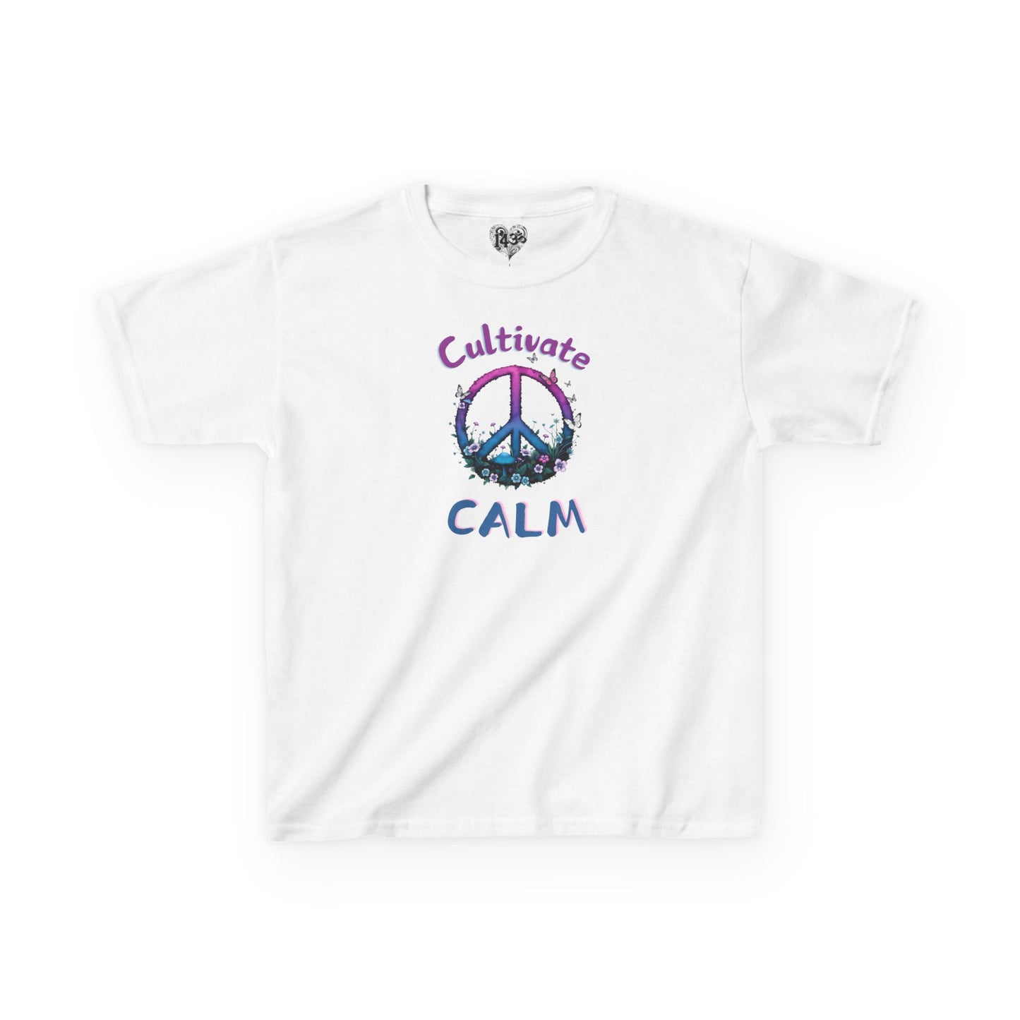Youth Tee, Cultivate Calm Watercolor Peace Sign & Mushrooms, Nature Shirt, Ombré XS-XL
