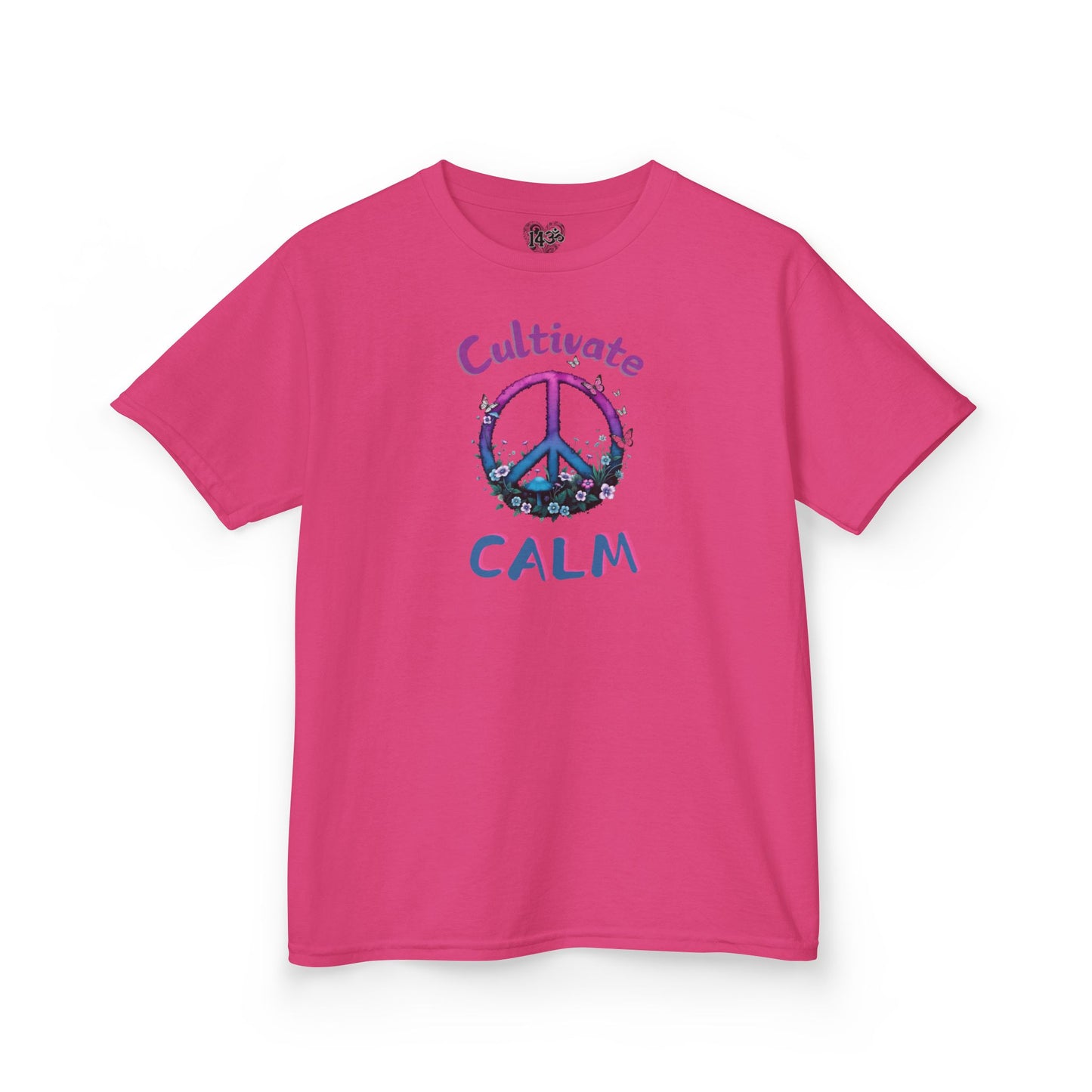 Youth Tee, Cultivate Calm Watercolor Peace Sign & Mushrooms, Nature Shirt, Ombré XS-XL