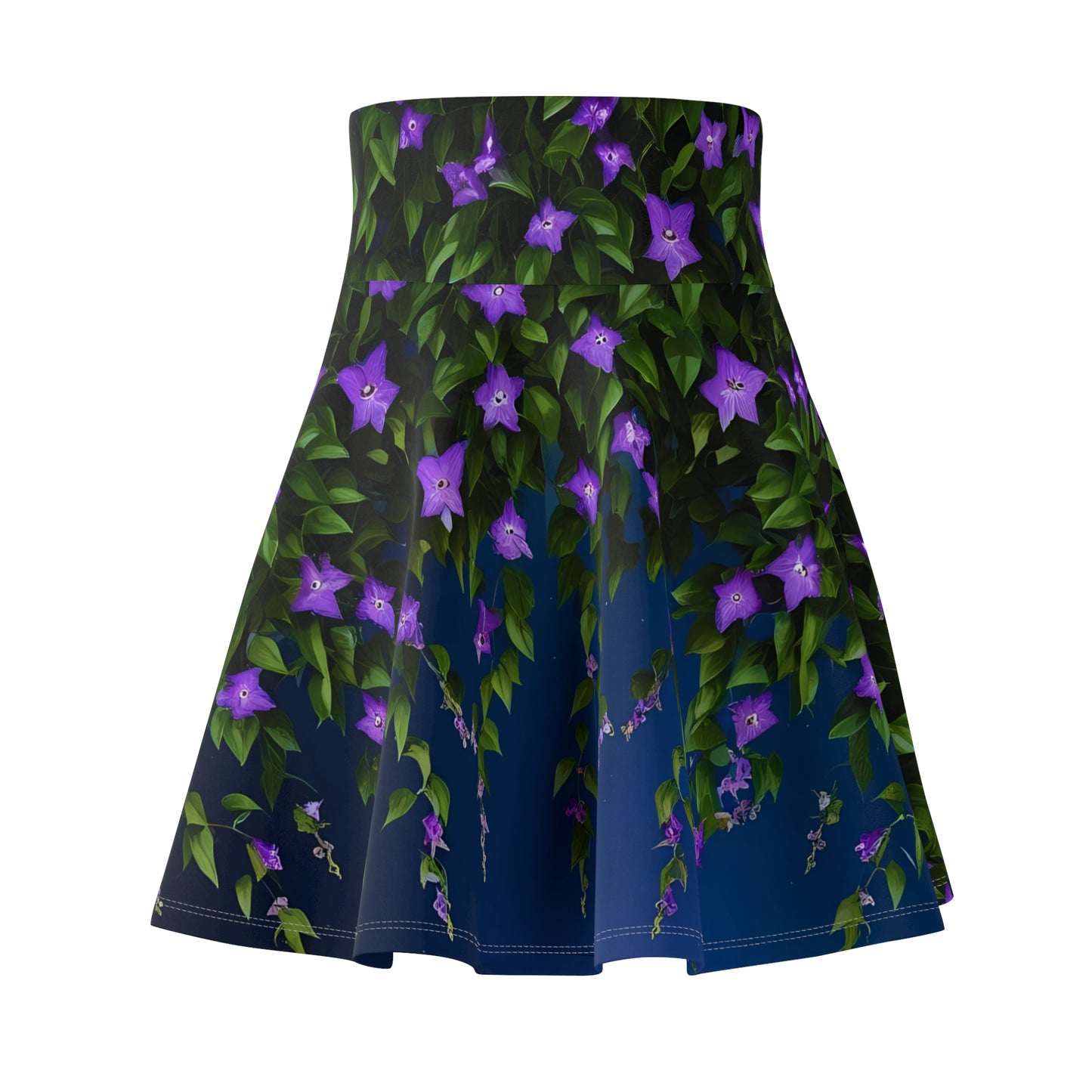 Women's Skater Skirt (AOP) Purple Clematis Night Bloom Vines Nature Flowers Florist, Gardener, Summer, Casual, XS-2XL