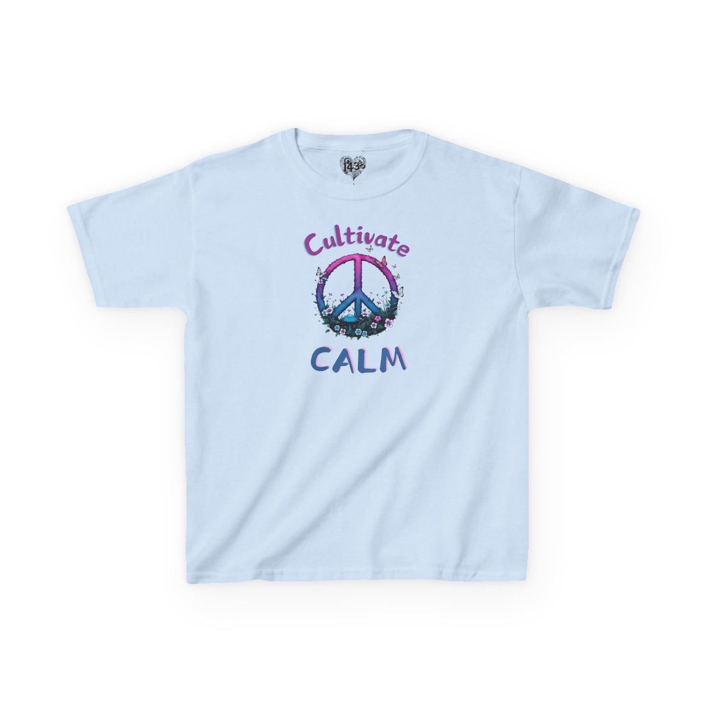 Youth Tee, Cultivate Calm Watercolor Peace Sign & Mushrooms, Nature Shirt, Ombré XS-XL