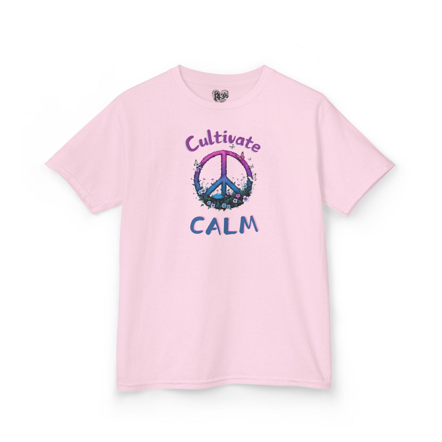 Youth Tee, Cultivate Calm Watercolor Peace Sign & Mushrooms, Nature Shirt, Ombré XS-XL