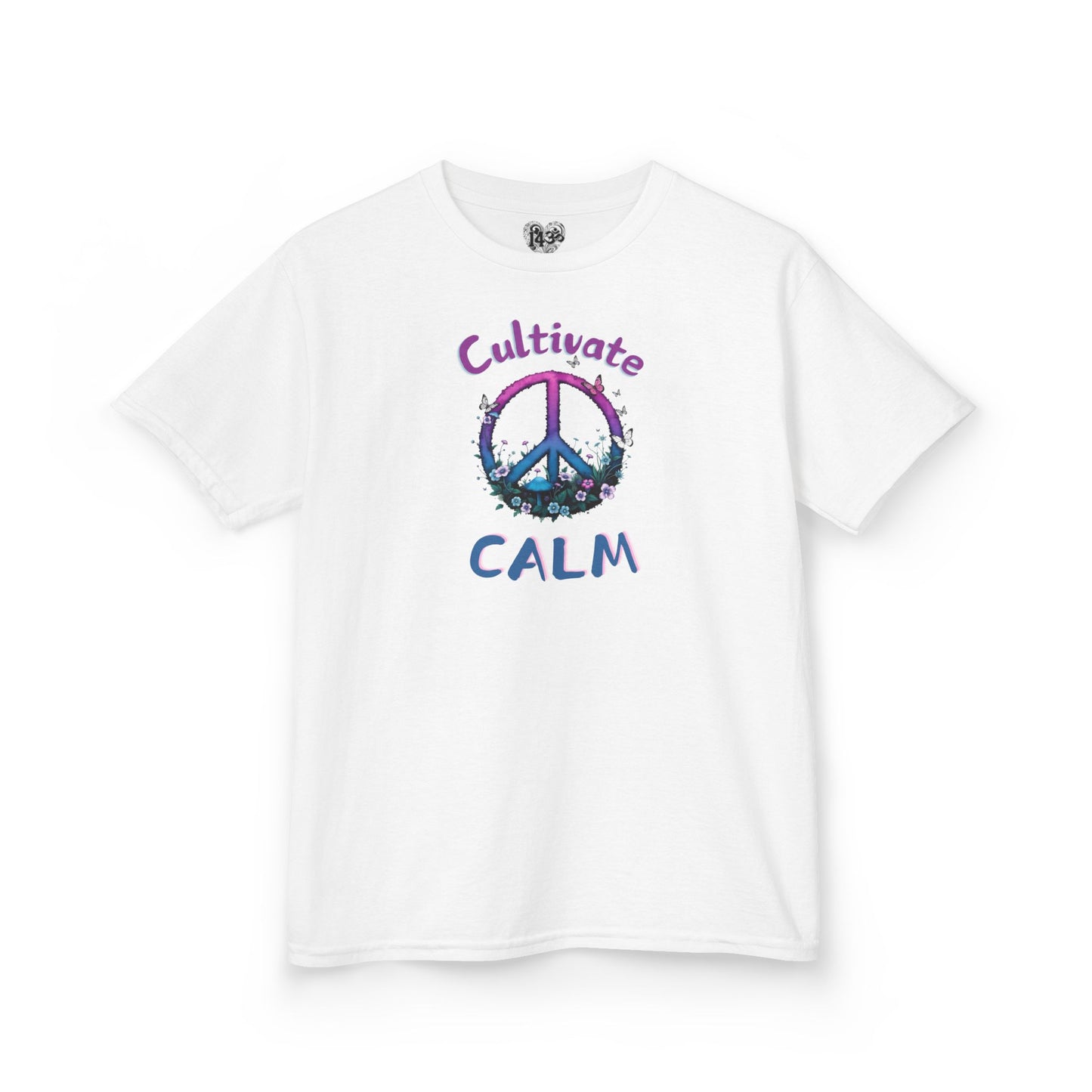 Youth Tee, Cultivate Calm Watercolor Peace Sign & Mushrooms, Nature Shirt, Ombré XS-XL