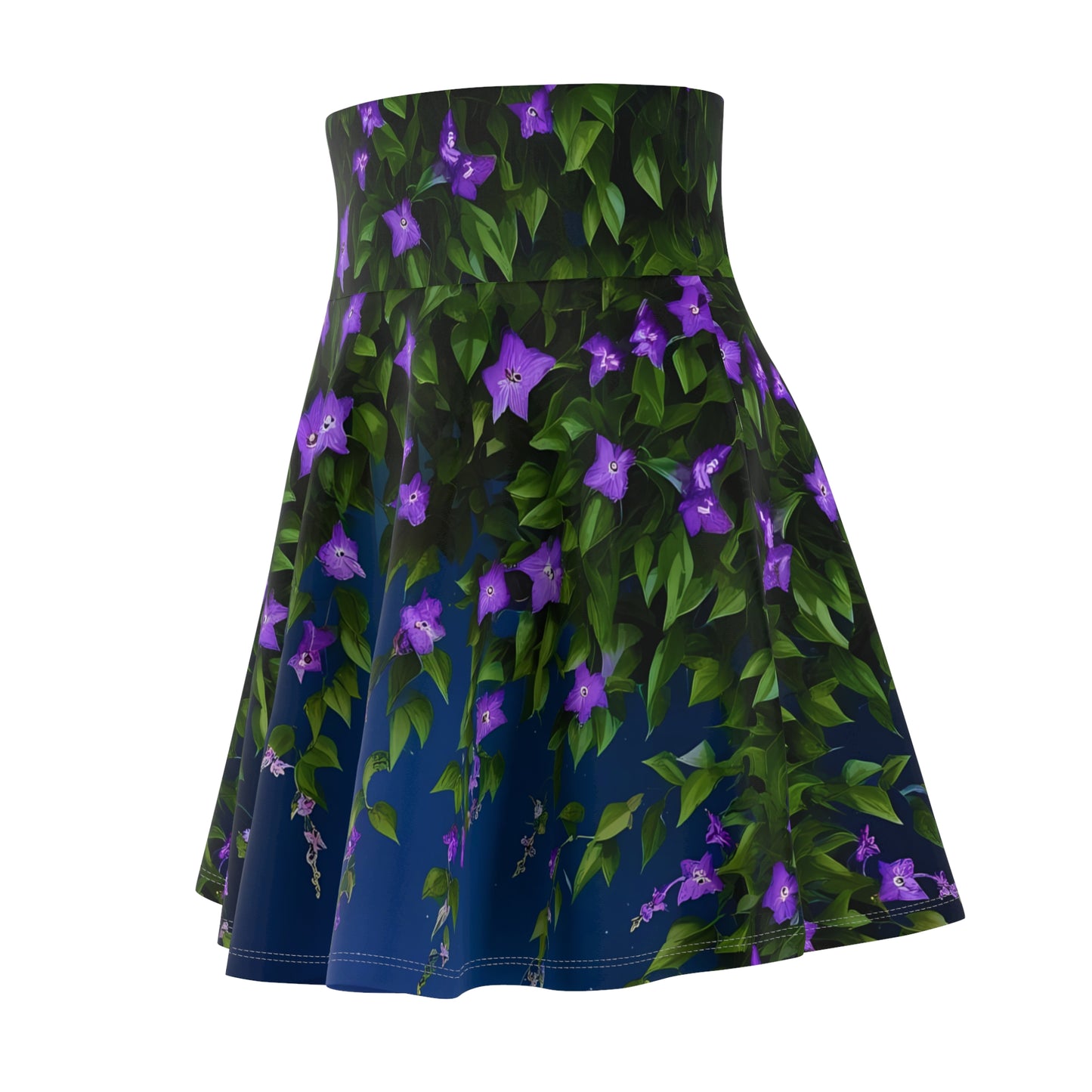 Women's Skater Skirt (AOP) Purple Clematis Night Bloom Vines Nature Flowers Florist, Gardener, Summer, Casual, XS-2XL