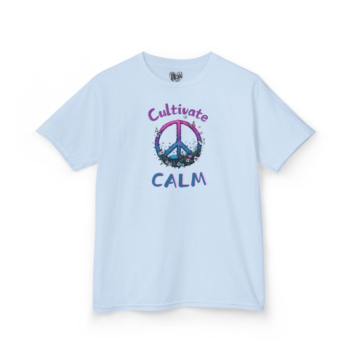 Youth Tee, Cultivate Calm Watercolor Peace Sign & Mushrooms, Nature Shirt, Ombré XS-XL