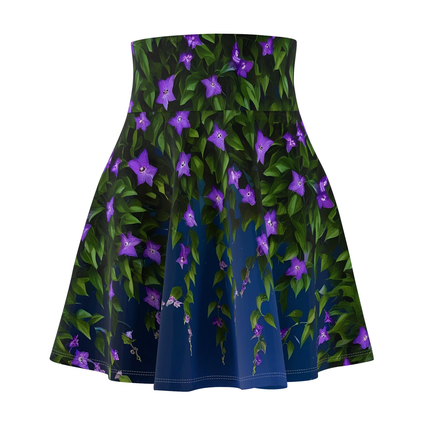 Women's Skater Skirt (AOP) Purple Clematis Night Bloom Vines Nature Flowers Florist, Gardener, Summer, Casual, XS-2XL
