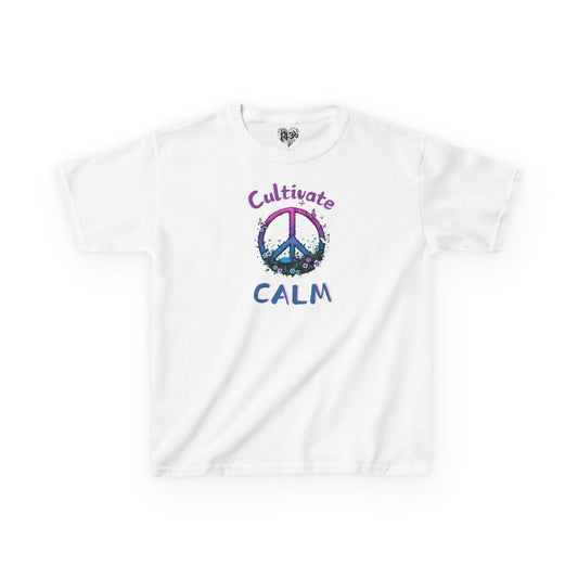 Youth Tee, Cultivate Calm Watercolor Peace Sign & Mushrooms, Nature Shirt, Ombré XS-XL