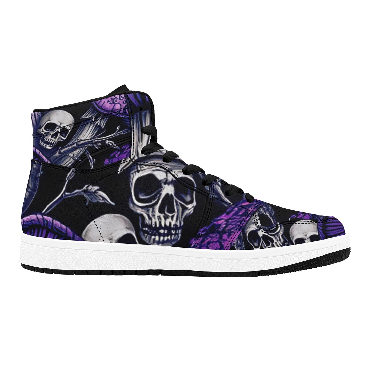 Men's High Top Basketball Sneakers Gothic Purple Mushrooms & Skulls