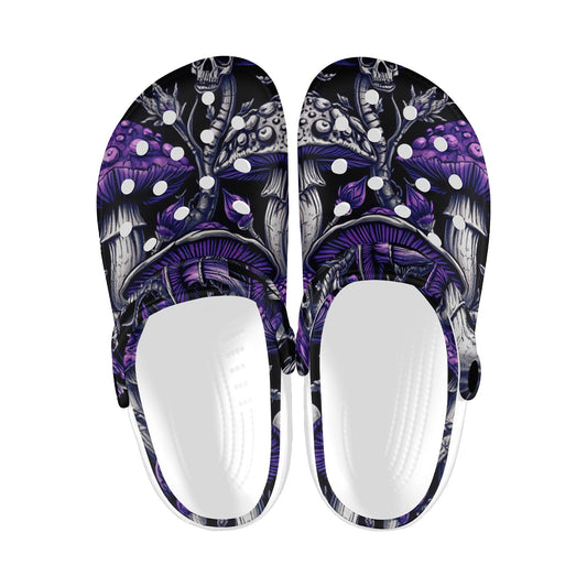Custom Print Adults Clogs Gothic Purple Mushrooms and Skulls Trendy Lightweight