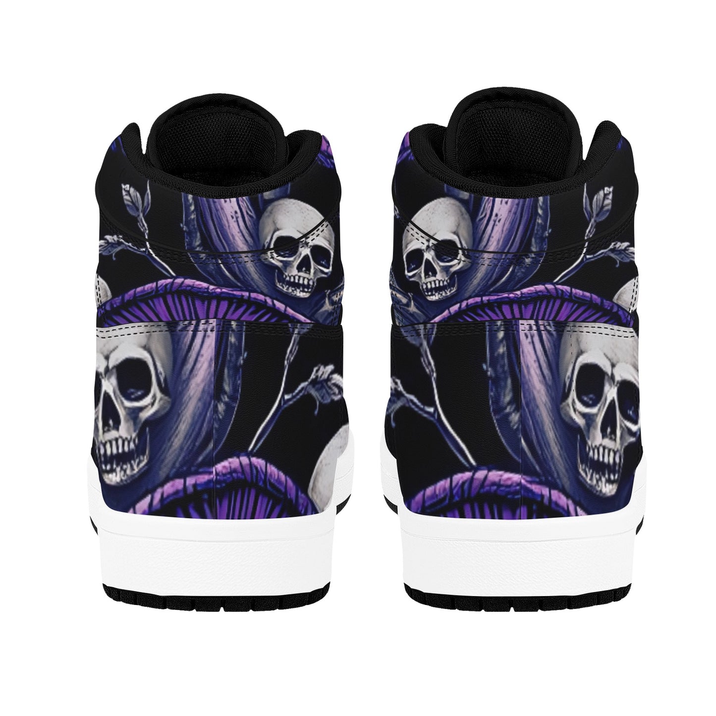 Men's High Top Basketball Sneakers Gothic Purple Mushrooms & Skulls