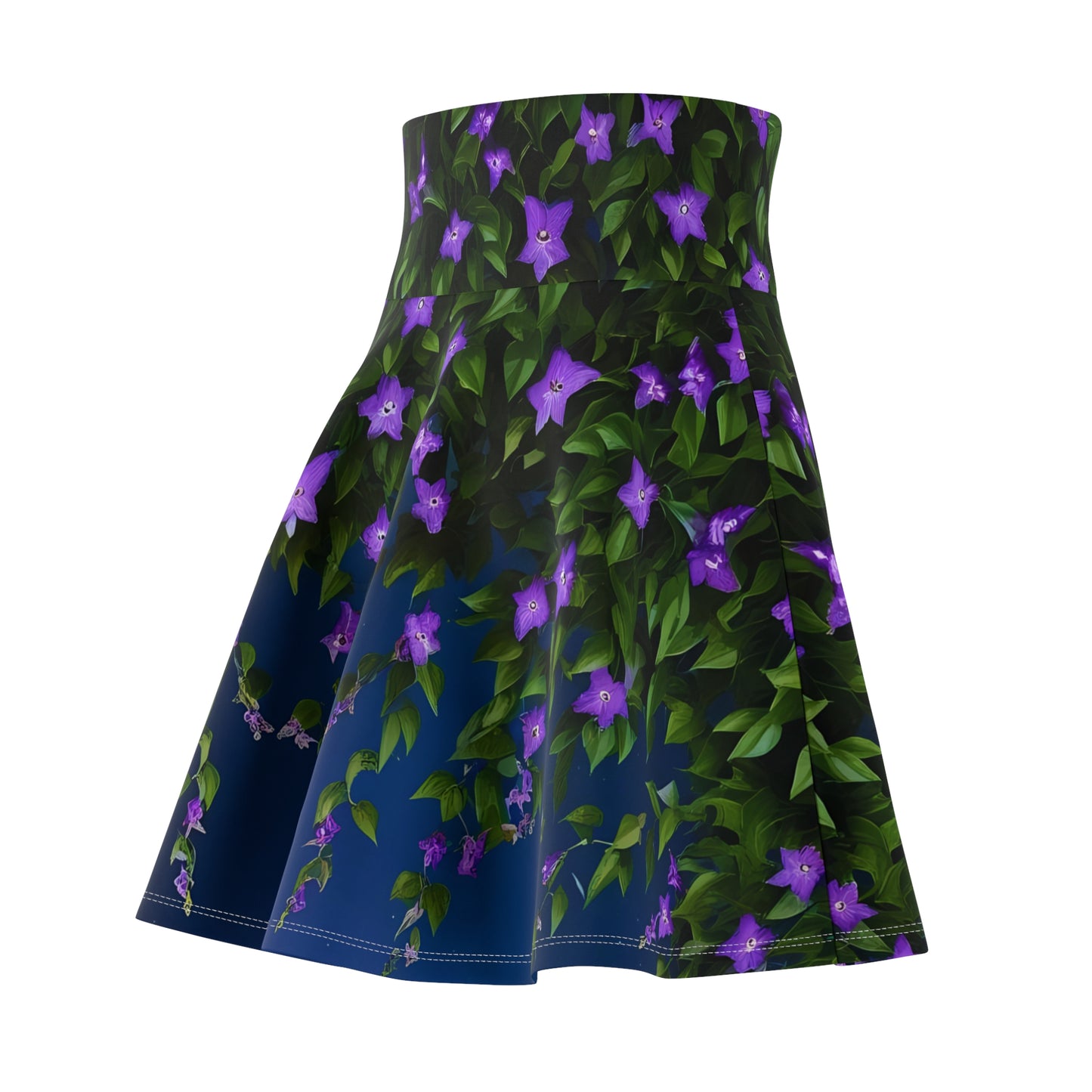 Women's Skater Skirt (AOP) Purple Clematis Night Bloom Vines Nature Flowers Florist, Gardener, Summer, Casual, XS-2XL