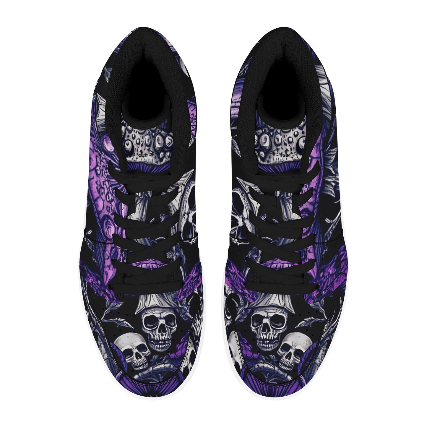 Men's High Top Basketball Sneakers Gothic Purple Mushrooms & Skulls
