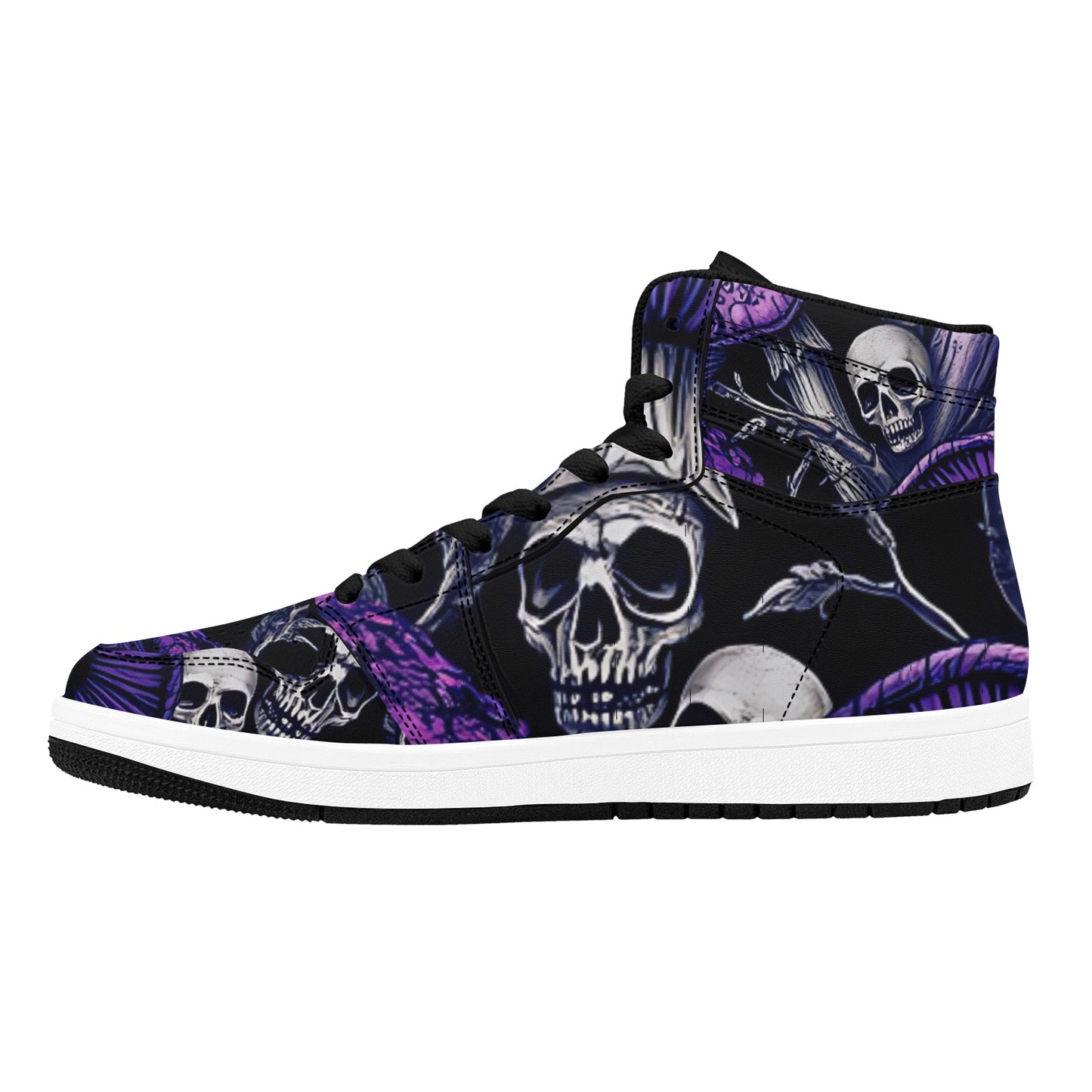 Men's High Top Basketball Sneakers Gothic Purple Mushrooms & Skulls